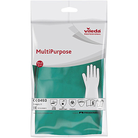 Перчатки латексные Vileda Professional с хлопковым напылением зеленые (размер 8.5-9, L, 174365)
