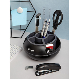 Набор канцелярский Комус пластиковый 10 предметов черно-серый вращающийся