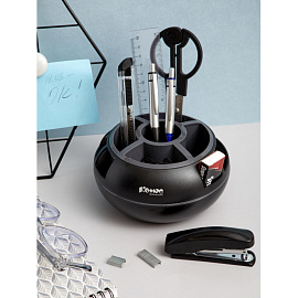 Набор канцелярский Комус пластиковый 10 предметов черно-серый вращающийся