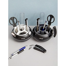 Набор канцелярский Комус пластиковый 10 предметов черно-серый вращающийся