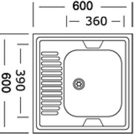 Мойка с сифоном (нержавеющая сталь, 600х600 мм)