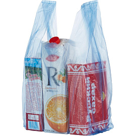 Пакет-майка ПНД 10 мкм в ассортименте (25+12х45 см, 100 штук в упаковке)