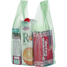 Пакет-майка ПНД 10 мкм в ассортименте (25+12х45 см, 100 штук в упаковке)