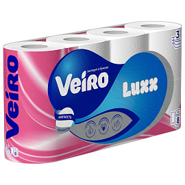 Бумага туалетная Veiro Luxoria 3-слойная белая (8 рулонов в упаковке)