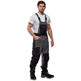 Полукомбинезон рабочий летний мужской Nайтстар Алькор со светоотражающим кантом серый/черный (размер 52-54, рост 170-176)