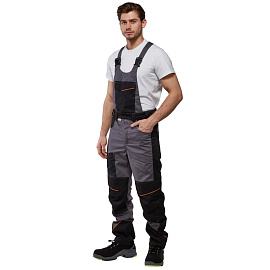 Полукомбинезон рабочий летний мужской Nайтстар Алькор со светоотражающим кантом серый/чёрный (размер 60-62, рост 170-176)