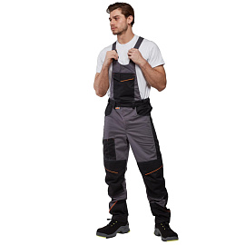 Полукомбинезон рабочий летний мужской Nайтстар Алькор со светоотражающим кантом серый/чёрный (размер 60-62, рост 170-176)