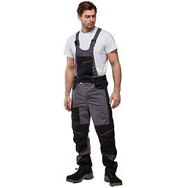 Полукомбинезон рабочий летний мужской Nайтстар Алькор со светоотражающим кантом серый/чёрный (размер 52-54, рост 182-188)