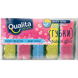 Губка для посуды Qualita Bubble Effect поролон 10x6.6 см с абразивным слоем (5 штук в упаковке)
