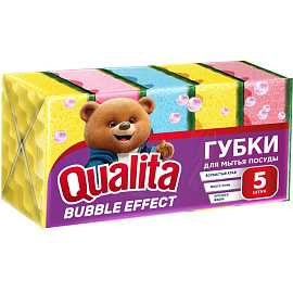 Губка для посуды Qualita Bubble Effect поролон 10x6.6 см с абразивным слоем (5 штук в упаковке)