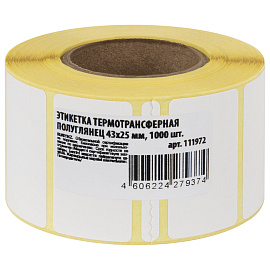 Этикетки термотрансферные, ПОЛУГЛЯНЕЦ, 43х25 мм, 1000 этикеток в ролике, 111972