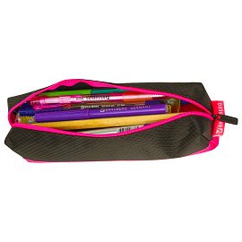 Пенал-косметичка BRAUBERG, мягкий, "Black&Bright", черно-розовый, 21х5х5 см, 229006