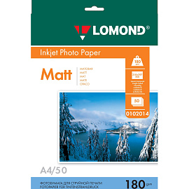 Фотобумага для цветной струйной печати Lomond односторонняя (матовая, А4, 180 г/кв.м, 50 листов, артикул производителя 0102014)