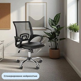 Кресло офисное Easy Chair 304 хром черное (искусственная кожа/сетка, металл)