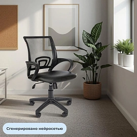 Кресло офисное Комус Мебель 304 чёрное (искусственная кожа/сетка, пластик)