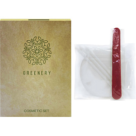 Косметический набор Greenery картон (ватные диски - 3 шт, ватные палочки - 3 шт, пилка - 1 шт, 300 штук в упаковке)