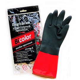 Перчатки МНОГОРАЗОВЫЕ латексные BiColor черно-красные, хлопчатобумажное напыление, размер 6,5-7, S (малый), вес 60 г, КП, 139468