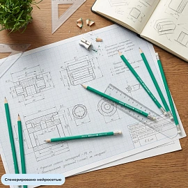 Карандаш чернографитный HB с ластиком Attache Economy заточенный шестигранный зеленый корпус