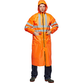 Плащ влагозащитный Тайфун ПВХ на молнии оранжевый с СОП (размер 56-58, рост 170-176)