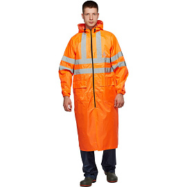 Плащ влагозащитный Тайфун ПВХ на молнии оранжевый с СОП (размер 48-50, рост 182-188)