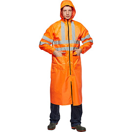 Плащ влагозащитный Тайфун ПВХ на молнии оранжевый с СОП (размер 48-50, рост 182-188)