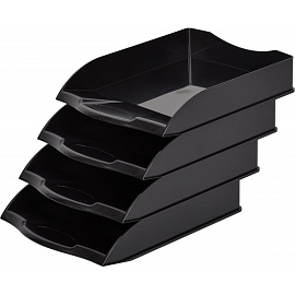 Лоток горизонтальный для бумаг Attache пластиковый черный скругленный 4 отделения (4 штуки в упаковке)