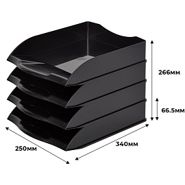 Лоток горизонтальный для бумаг Attache пластиковый черный скругленный 4 отделения (4 штуки в упаковке)