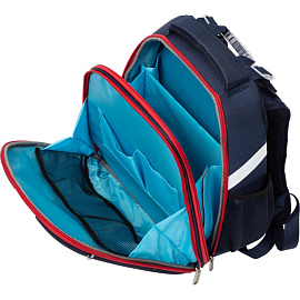 Ранец №1 School Basic Dino Style анатомический синий с двумя отделениями