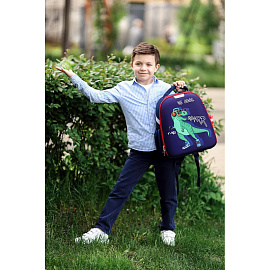 Ранец №1 School Basic Dino Style анатомический синий с двумя отделениями