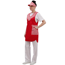 Фартук-сарафан для торговли Фантазия красный с козырьком