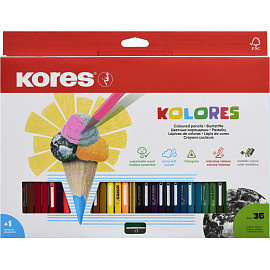 Карандаши цветные Kores Kolores 36 карандашей 36 цветов трёхгранные