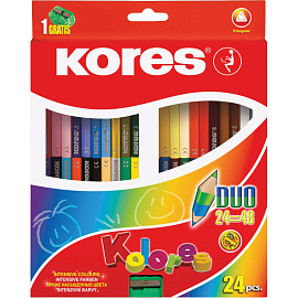Карандаши цветные Kores Duo 24 карандаша 48 цветов трёхгранные (двусторонние)