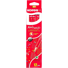 Карандаш чернографитный HB с ластиком и таблицей умножения Kores заточенный трехгранный