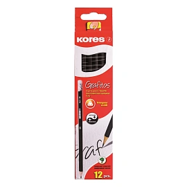 Карандаш чернографитный HB с ластиком Kores заточенный трехгранный