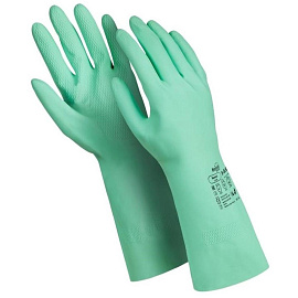 Перчатки КЩС латексные Manipula Контакт L-F-02/CG-945 с хлопковым напылением зеленые (размер 9-9.5, L)