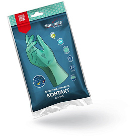 Перчатки КЩС латексные Manipula Контакт L-F-02/CG-945 с хлопковым напылением зеленые (размер 9-9.5, L)