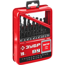 Набор сверл спиральных по металлу Зубр 19 предметов (29605-H19)