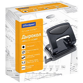 Дырокол OfficeSpace 35л., металлический, черный, с линейкой фото Дырокол OfficeSpace 35л., металлический, черный, с линейкой