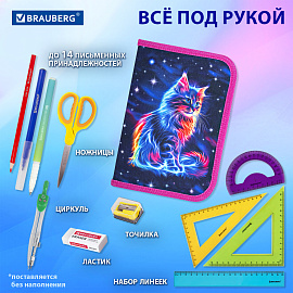 Пенал BRAUBERG, 1 отделение, полиэстер, 21х14 см, "Space cat", 273518