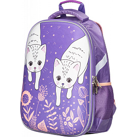 Ранец Комус Класс (№1 School) Light Котики анатомический сиреневый с двумя отделениями
