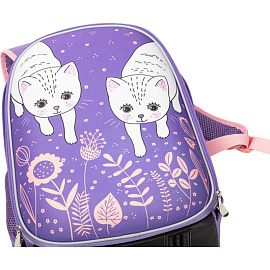 Ранец Комус Класс (№1 School) Light Котики анатомический сиреневый с двумя отделениями