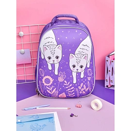 Ранец Комус Класс (№1 School) Light Котики анатомический сиреневый с двумя отделениями