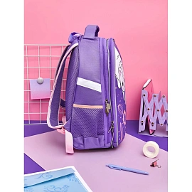 Ранец Комус Класс (№1 School) Light Котики анатомический сиреневый с двумя отделениями