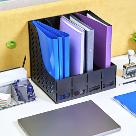 Лоток вертикальный для бумаг 370 мм Attache пластиковый черный 4 отделения