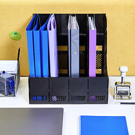 Лоток вертикальный для бумаг 370 мм Attache пластиковый черный 4 отделения