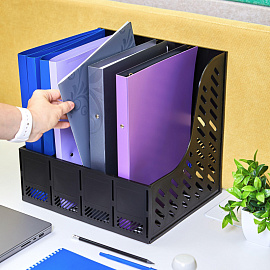 Лоток вертикальный для бумаг 370 мм Attache пластиковый черный 4 отделения