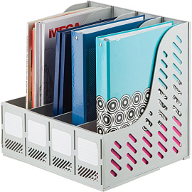 Лоток вертикальный для бумаг 370 мм Attache пластиковый серый 4 отделения