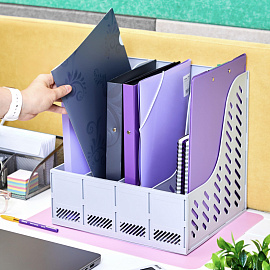 Лоток вертикальный для бумаг 370 мм Attache пластиковый серый 4 отделения