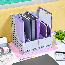 Лоток вертикальный для бумаг 370 мм Attache пластиковый серый 4 отделения