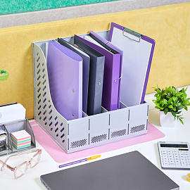 Лоток вертикальный для бумаг 370 мм Attache пластиковый серый 4 отделения